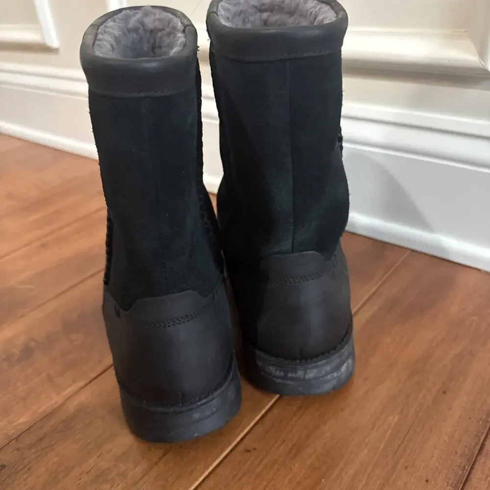 Men’s UGG Foerster Boots Waterproof Black Leather Size 12 shearling